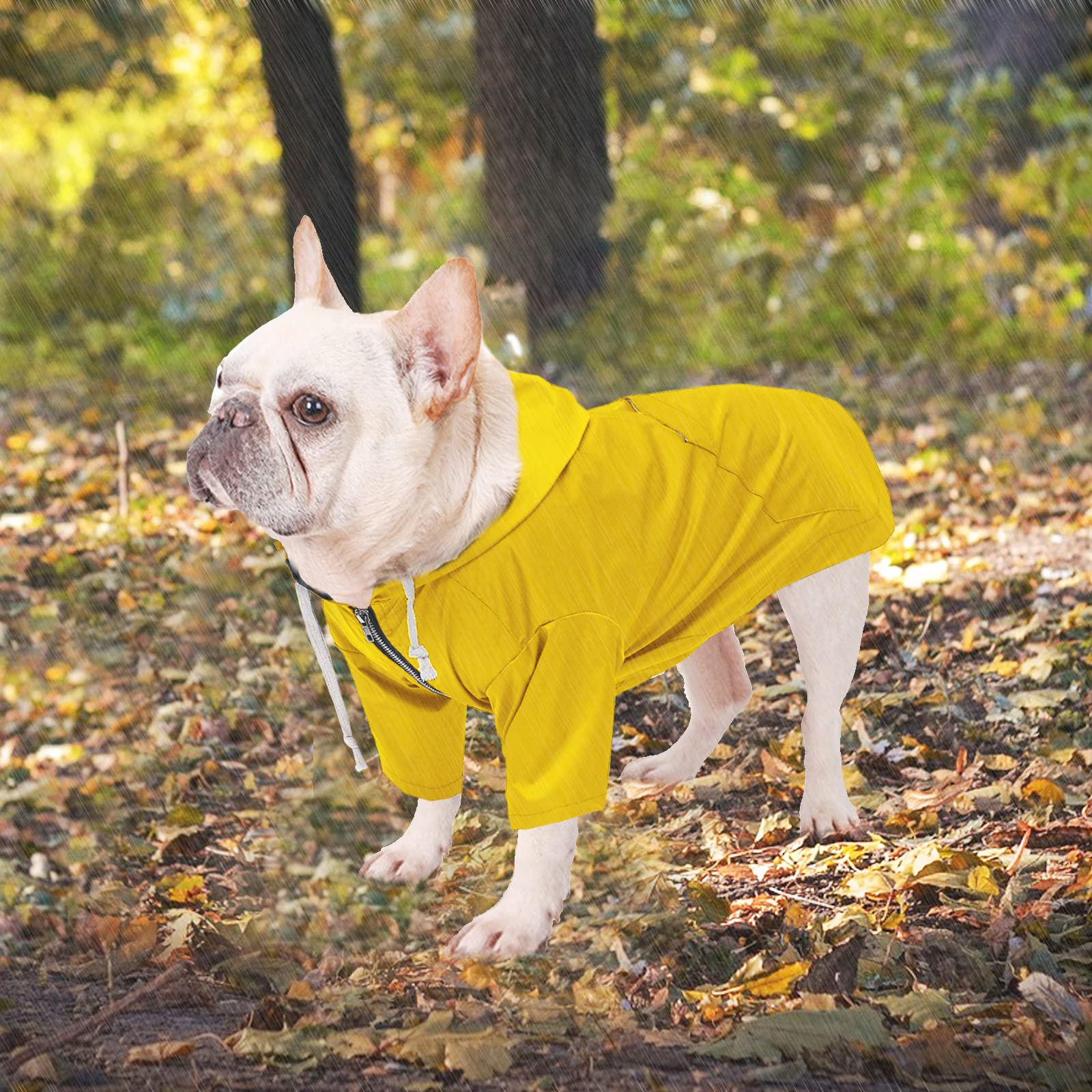 Dog Raincoat Rain Jacket Raincoat Dogs Waterproof Small Medium Breeds Zip Closure Storage Pocket Harness Hole Yellow L